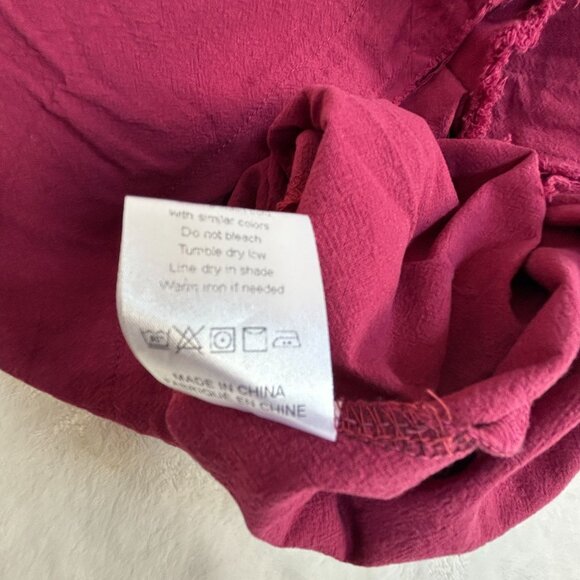 Women's Sleeveless Cotton Flax Blend Top Medium Red Raw Trim Button Neck Casual - Picture 4 of 7